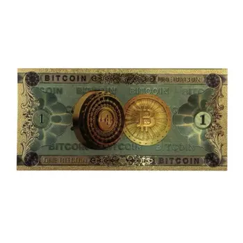 One Bitcoin 24K Gold Plated Foil Banknote Collectors Bill  Non-currency Replica Art Collection