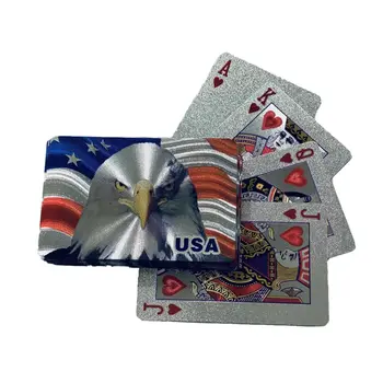 24 Karat USA Flag Patriotic American Eagle Silver Plated Waterproof Playing Cards