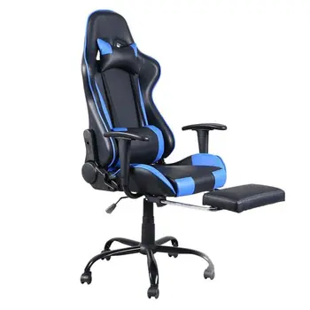 5 Star Feet Ergonomic Home Office and Gaming  Swivel Chair with Footrest Black and Blue