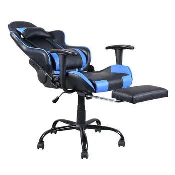 5 Star Feet Ergonomic Home Office and Gaming  Swivel Chair with Footrest Black and Blue