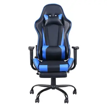 5 Star Feet Ergonomic Home Office and Gaming  Swivel Chair with Footrest Black and Blue