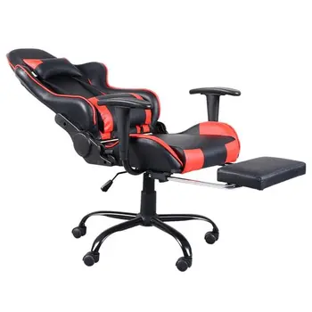 5 Star Feet Ergonomic Home Office and Gaming  Swivel Chair with Footrest Black and Red