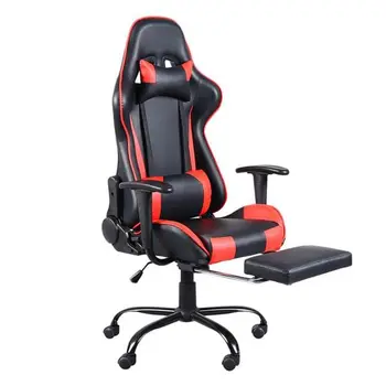 5 Star Feet Ergonomic Home Office and Gaming  Swivel Chair with Footrest Black and Red