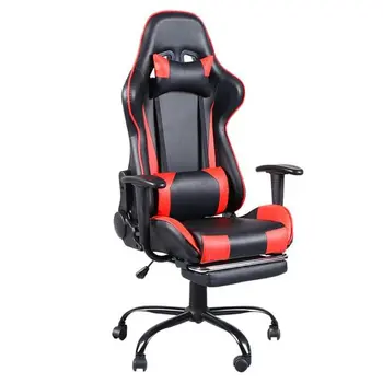 5 Star Feet Ergonomic Home Office and Gaming  Swivel Chair with Footrest Black and Red
