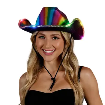 Multicolor Lights Metallic Shine Rainbow Cowboy Hat