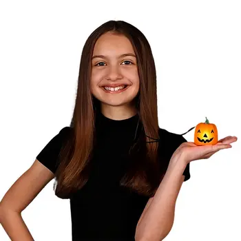 Light Up Happy Pumpkin Charm Trick or Treat with Black Cord Necklace