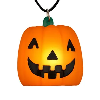 Light Up Happy Pumpkin Charm Trick or Treat with Black Cord Necklace