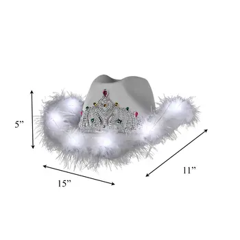 Light Up White Tiara Bridal Cowboy Cowgirl Hat