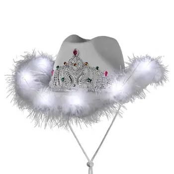 Light Up White Tiara Bridal Cowboy Cowgirl Hat