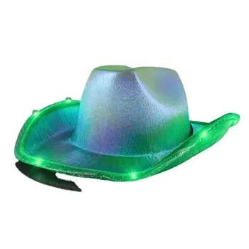 Green Light Up Glorious Luminous Sheen Metallic Cowboy Space Cowgirl Hat