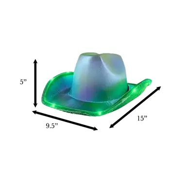 Green Light Up Glorious Luminous Sheen Metallic Cowboy Space Cowgirl Hat