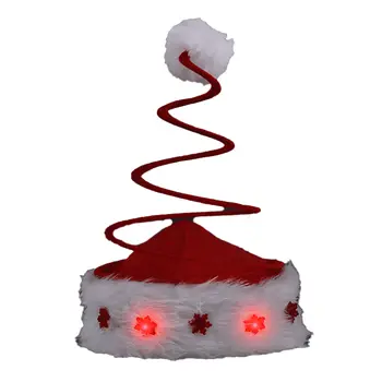 Silly Springy Red Christmas Tree Santa Hat with Flashing Snowflakes