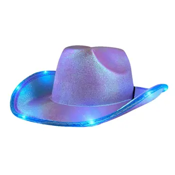 Purple Blue Light Up Glorious Luminous Sheen Metallic Cowboy Space Cowgirl Hat