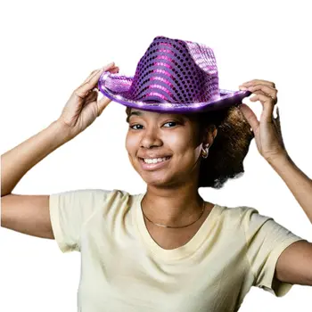 Halloween LED Flashing Cowboy Hat with Purple Sequins