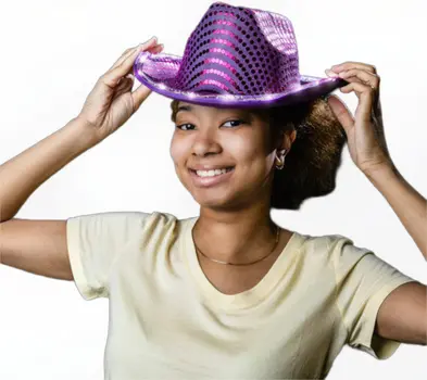 Halloween LED Flashing Cowboy Hat with Purple Sequins Pack of 2