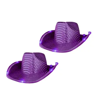 Halloween LED Flashing Cowboy Hat with Purple Sequins Pack of 2