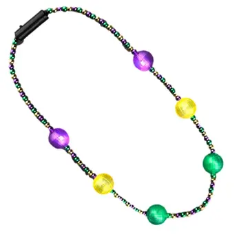 Light Up Purple Green Gold Acrylic Balls in Beaded Necklace for Mardi Gras