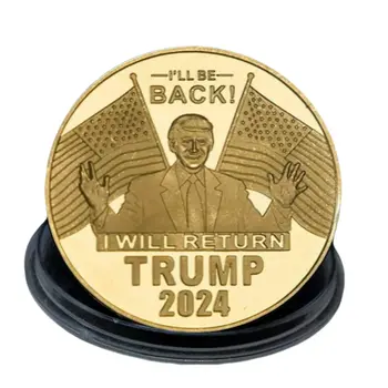 I’ll Be Back 2024 Re-elect Trump Gold Plated Collectible Supporters Challenge Coin