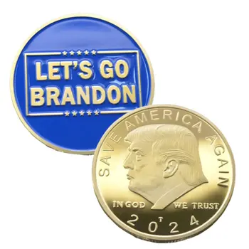 LET’S GO BRANDON 2024 SAVE AMERICA BACK Donald Trump Gold on Gold Plated Collectible Supporters Challenge Coin