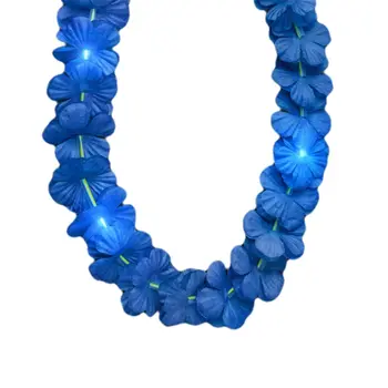 Light Up Hawaiian Flower Lei Necklace Blue