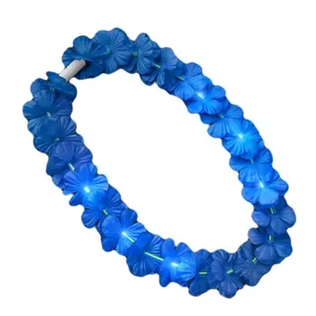 Light Up Hawaiian Flower Lei Necklace Blue