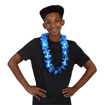 Light Up Hawaiian Flower Lei Necklace Blue