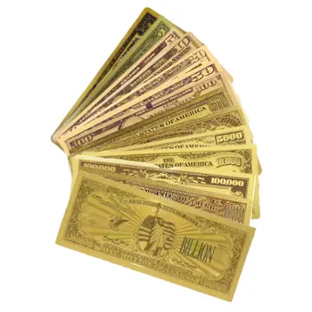 Set of 14  Commemorative Mega Billion 24K Gold Plated US Dollar Fake Banknotes Timeless Collection Protector Sold Separately