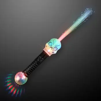 Flashing Fiber Optic Skull Wand with Prism Ball