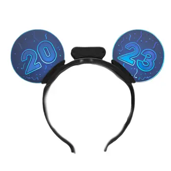 2023 Happy New Year Mouse  Ears Headband Blue Pink