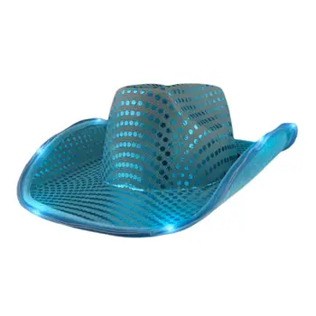 LED Flashing Cowboy Hat with Turquoise Sequins