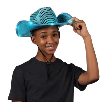 LED Flashing Cowboy Hat with Turquoise Sequins