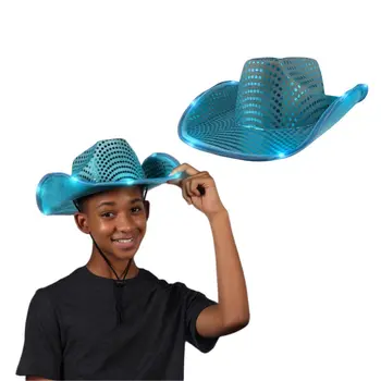 LED Flashing Cowboy Hat with Turquoise Sequins