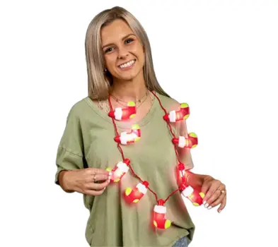 32 Inches Christmas Light Up Flashing 9 Stocking Charms Necklace