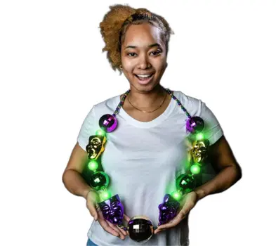 Light Up Jumbo Mardi Gras Huge Balls and Mask Necklace