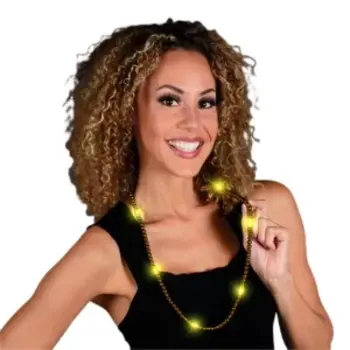 LED Necklace with Yellow Metallic Beads for Mardi Gras