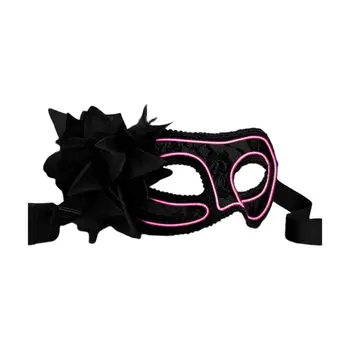Pink Electro Luminescent Wire Black Lace Party Mask
