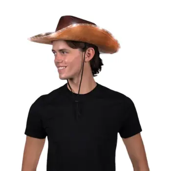 Light Up Shiny Satin Metallic Space Cowboy Hat Brown