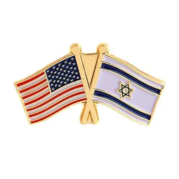 Unlit United States of America and Israel Flags Patriotic Enamel Body Lapel Pin
