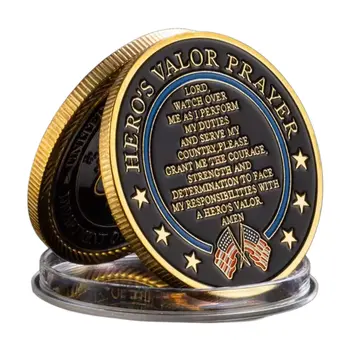 Gold Plated United States Space Force Challenge Coin and Heros Valor Prayer for Courage Souvenirs