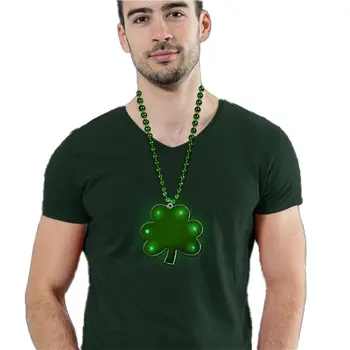 Pack of 18 Irish Pride Light Up Shamrock Medallion Beaded Necklaces