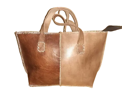 Bolso mujer vacuno hilo blanco combinado mediano