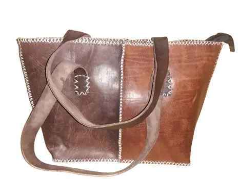 Bolso mujer vacuno hilo blanco combinado mediano