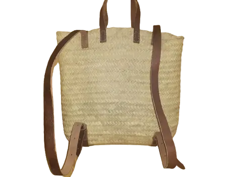 Mochila cuadrada de paja y cuero