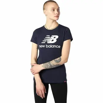Women’s Short Sleeve T-Shirt New Balance Essentials Stacked Logo Blue (L)