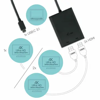 DisplayPort to HDMI Adapter i-Tec C31DUAL4KHDMI 4K Ultra HD Black