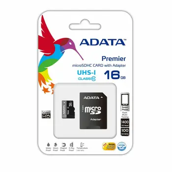 Micro SD Memory Card with Adaptor Adata Premier microSDHC UHS-I U1 Class10 16GB 16 GB