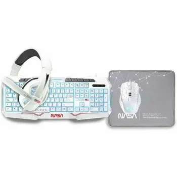 Keyboard and Mouse NASA ANDROMEDA4IN1-W White Multicolour Spanish Qwerty