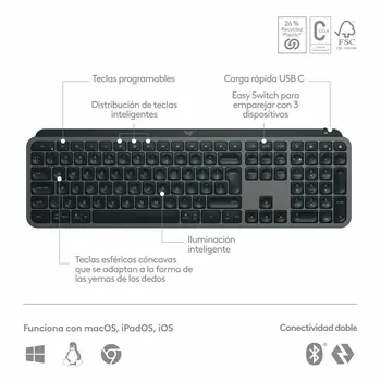 Wireless Keyboard Logitech MX Keys S Spanish Qwerty Graphite Steel