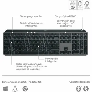 Wireless Keyboard Logitech MX Keys S Spanish Qwerty Graphite Steel