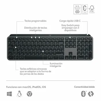 Wireless Keyboard Logitech MX Keys S Spanish Qwerty Graphite Steel